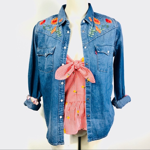 Levi's Tops - LEVIS Embroidered Floral Denim Shirt